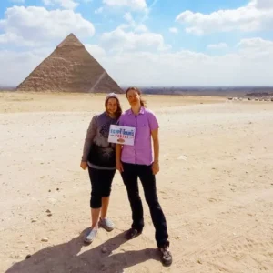 Travelers at giza pyramids