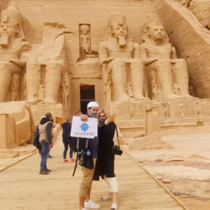 Travelers at abu simbel temples