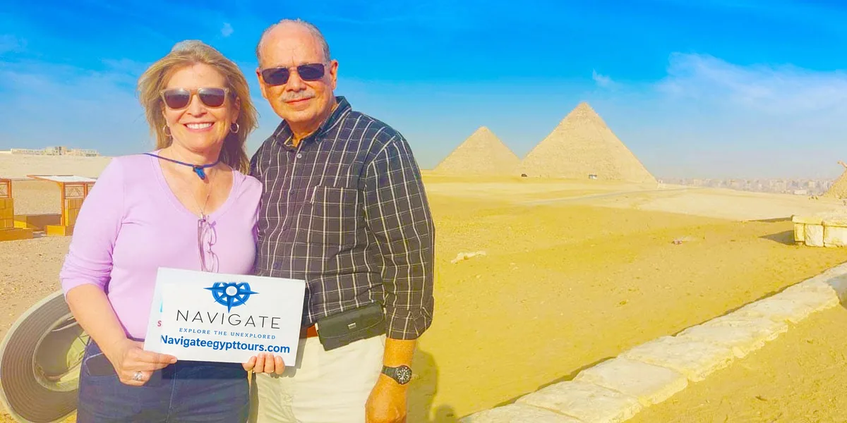 Family guests at giza pyramids