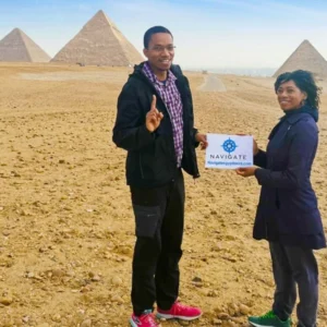Travelers at giza pyramids