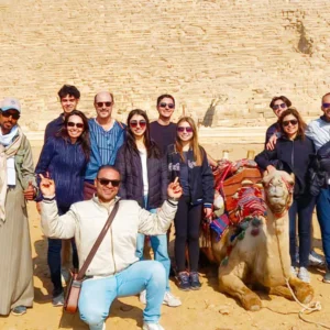 Travelers at the great pyramid